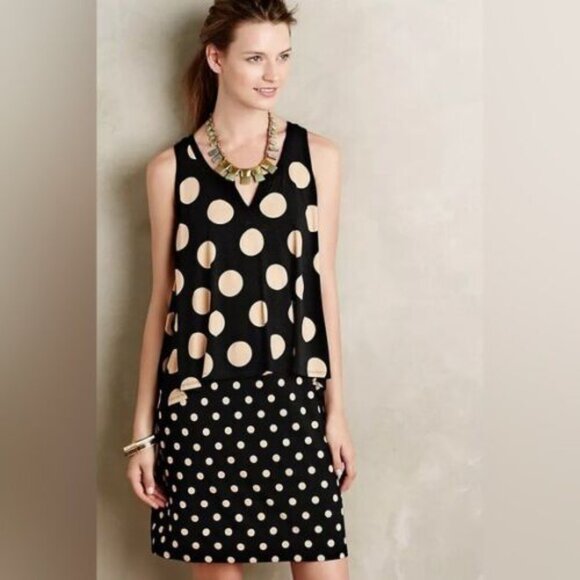 Anthropologie Maeve Layered Polka Dot Black Davina Dress S - Picture 1 of 5